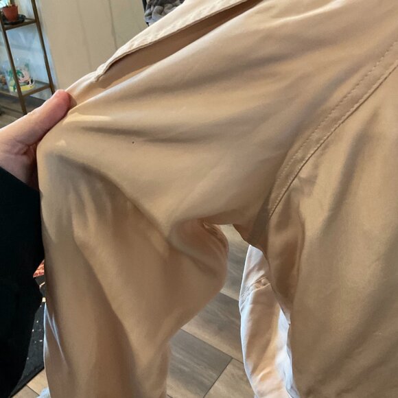 Bally Button Front Cropped Trench Jacket Long Sleeve Elastic Hem Size S Tan - Picture 5 of 6